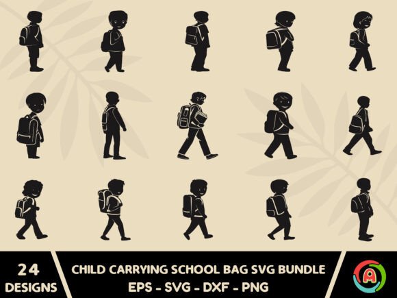 Child Carrying School Bag Svg Bundle: Graphics for Crafts