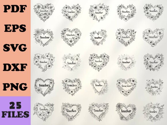 Floral Teacher Heart: Graphics for Crafts